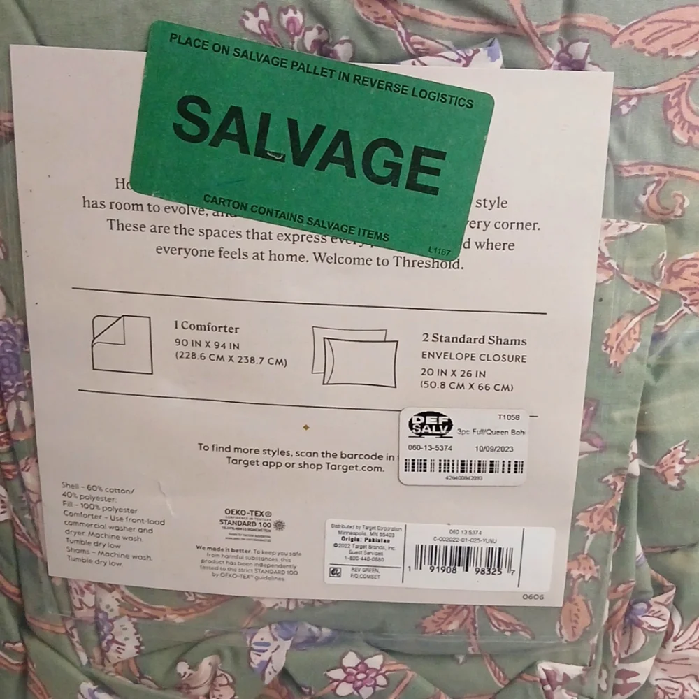 Long Boho Full Queen Reversible Comforter & Sham 3pc Set Green Threshold